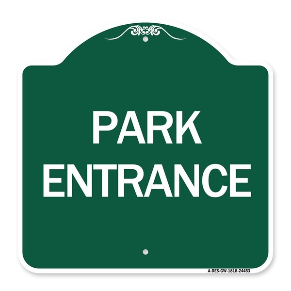 Designer Series Sign-Park Entrance, Green & White Aluminum Architectural Sign, 18" H, GW-1818-24453
